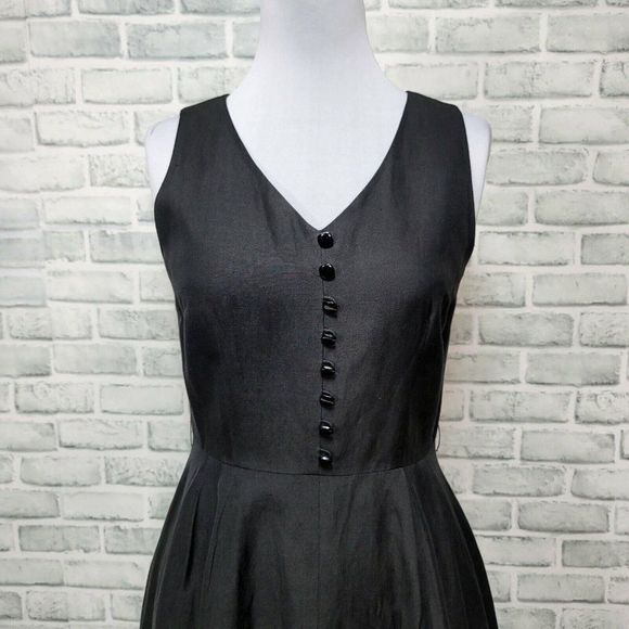 YL by Yair Womens 10 Linen Blend V-neck Sleeveless Fit Flare Faux Button Dress - Picture 2 of 9